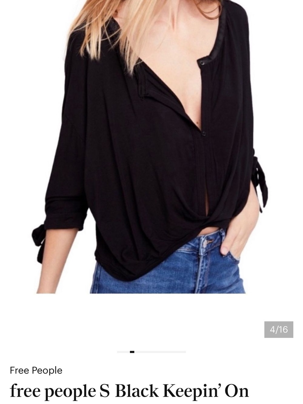 Free People Women’s Black Keyhole Tie-Sleeve Top - Picture 3 of 8